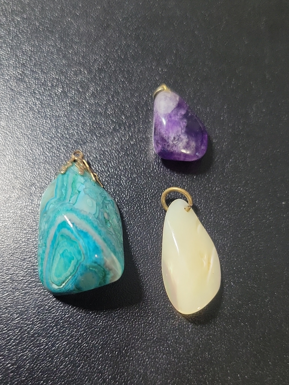 Three-Pendant Semi-Precious Stone Set - Turquoise, Amethyst & Cream